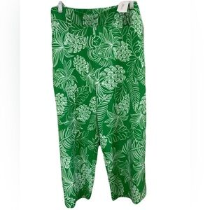 77 Park Green Tropical Print Wide Leg Pants